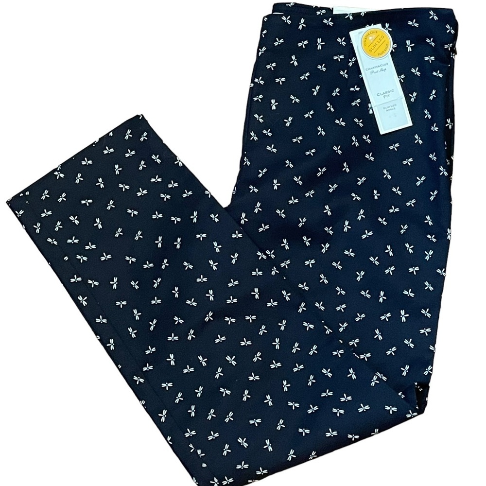 Charter Club‎ classic fit, black pants with dragon flies, ankle length, size 8